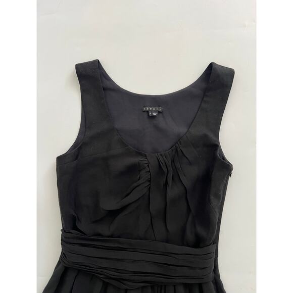 THEORY Emmalee Georgette Twist Front Black Chiffon Ruched Dress Womens Size 0 - Picture 12 of 12